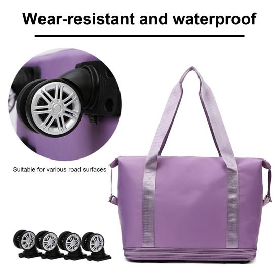 Expandable Rolling Duffle Bag with Wheels Foldable Travel Bag Large Capacity Double Layer Luggage Bag Large Weekend Bag Waterproof Suitcase