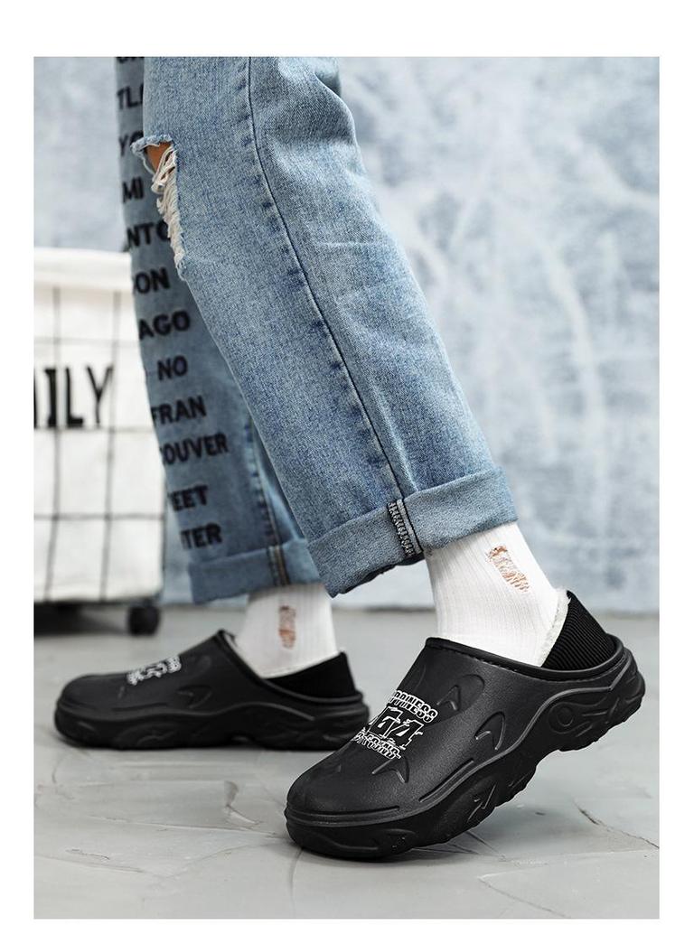 Men's Plus Size Non-Slip Cotton Slippers - Indoor/Outdoor, Warm, Heel-Covering Winter Shoes.