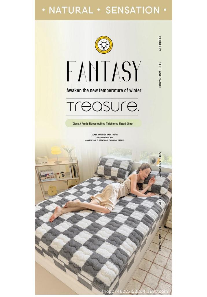 A-Class Milk Velvet Quilted Bed Cover: Thick, Warm, Single-Piece Plaid Bedspread & Mattress Protector