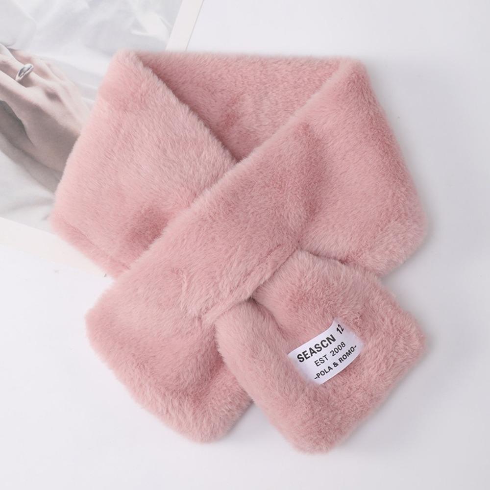 Solid Color Cross Scarf Thickened Faux Rabbit Fur Scarf Winter Warm Neckerchief Wrap Autumn Winter