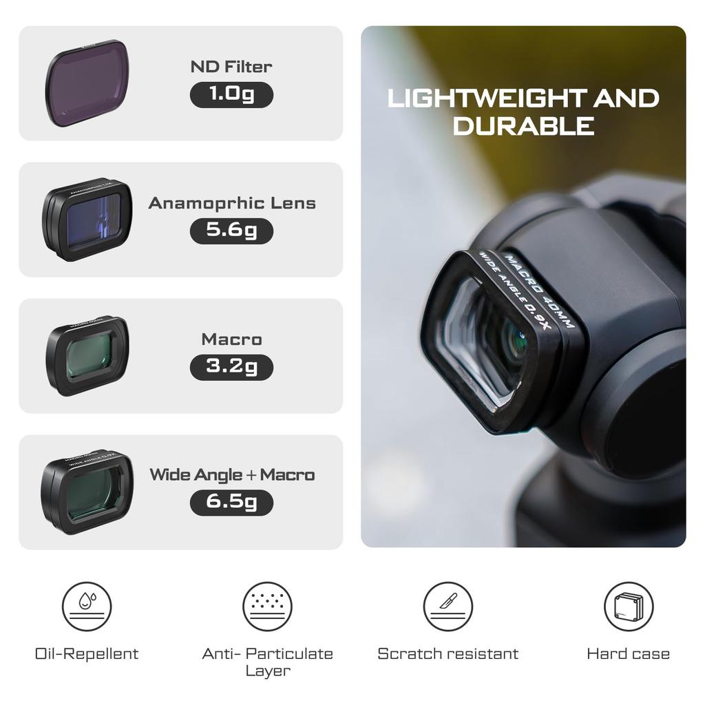 Freewell Lens ND Filter Kit for DJI OSMO Pocket Includes Micro Anamorphic Blackout Shutter Speed Adjustment & 3, ND8, ND32, ND128, Lens, Wide-Angle