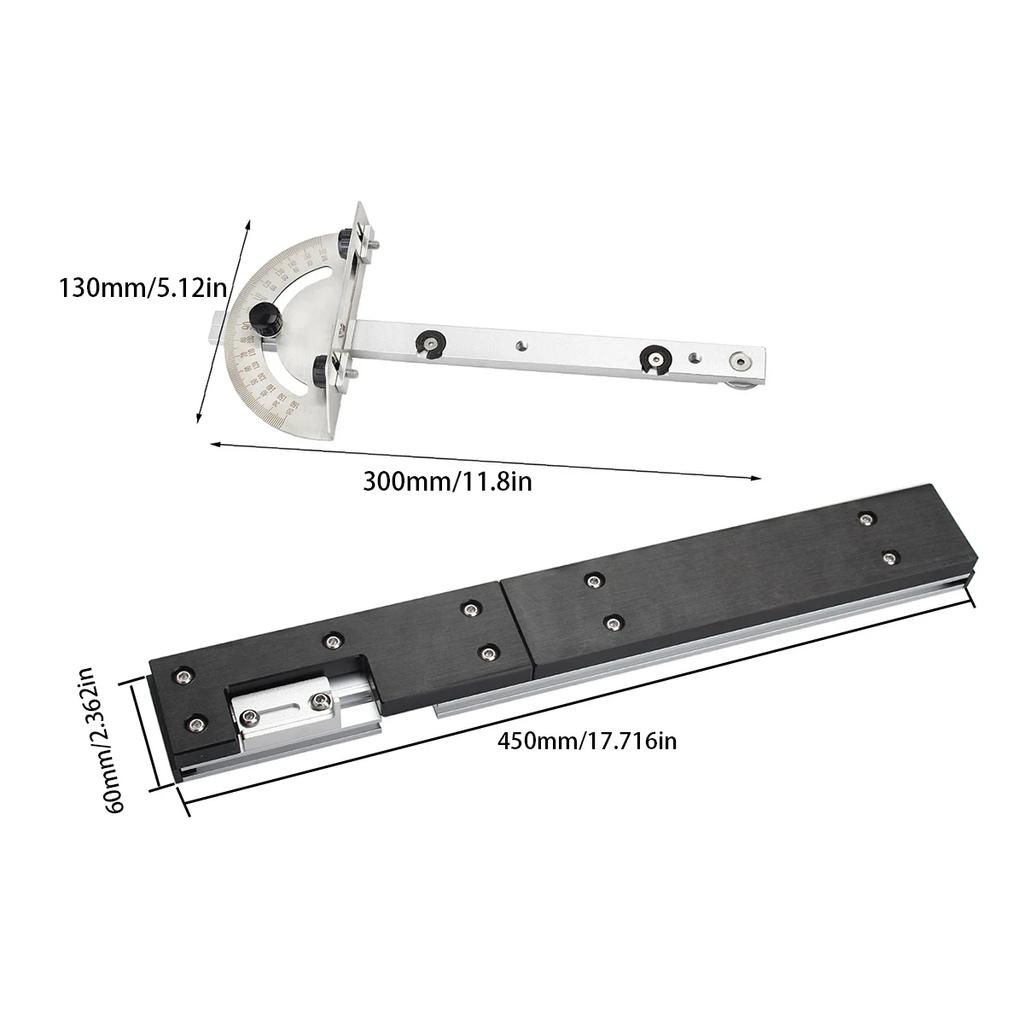Miter Gauge With Track Stop Table Saw/Router Miter Gauge Sawing Assembly Angle Ruler DIY for Table Saw Router Woodworking Tool