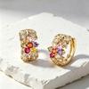 Geometric Leaf Colorful Rhinestone Stud Earrings European Niche Light Luxury All-Match Temperament Ladies Daily Pierced Jewelry