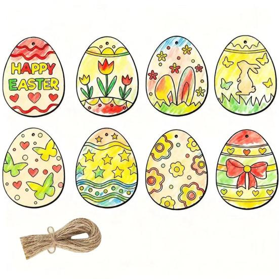 8 ks Dřevěná velikonoční vajíčka Závěsná dekorace Ručně vyráběná Dětské DIY Malování Nedokončená vajíčka Ozdoba Sváteční párty Dekorace Přívěsek