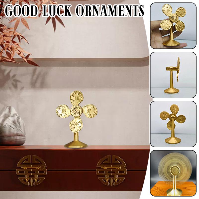 Chinese Fengshui Statues Good Luck Ornaments Golden Bullion Yuanbao Windmill Copper Miniature Wealth Living Room Office Decor
