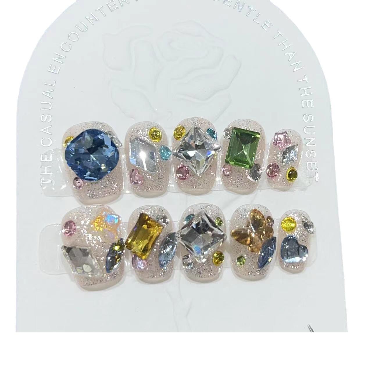 

Wearing Armor Short Style High-end Handmade Boutique Nail Art Summer New Style Little Monkey Light Luxury Color Diamond Removable Armor Large L