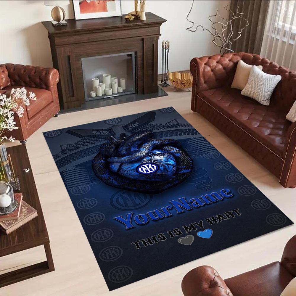 Inter Milan Customize Text Carpet Perfect for Hallway Living Rooms Balcony Entryway Anti-slip Rug Anime Office Decor Best for Christmas