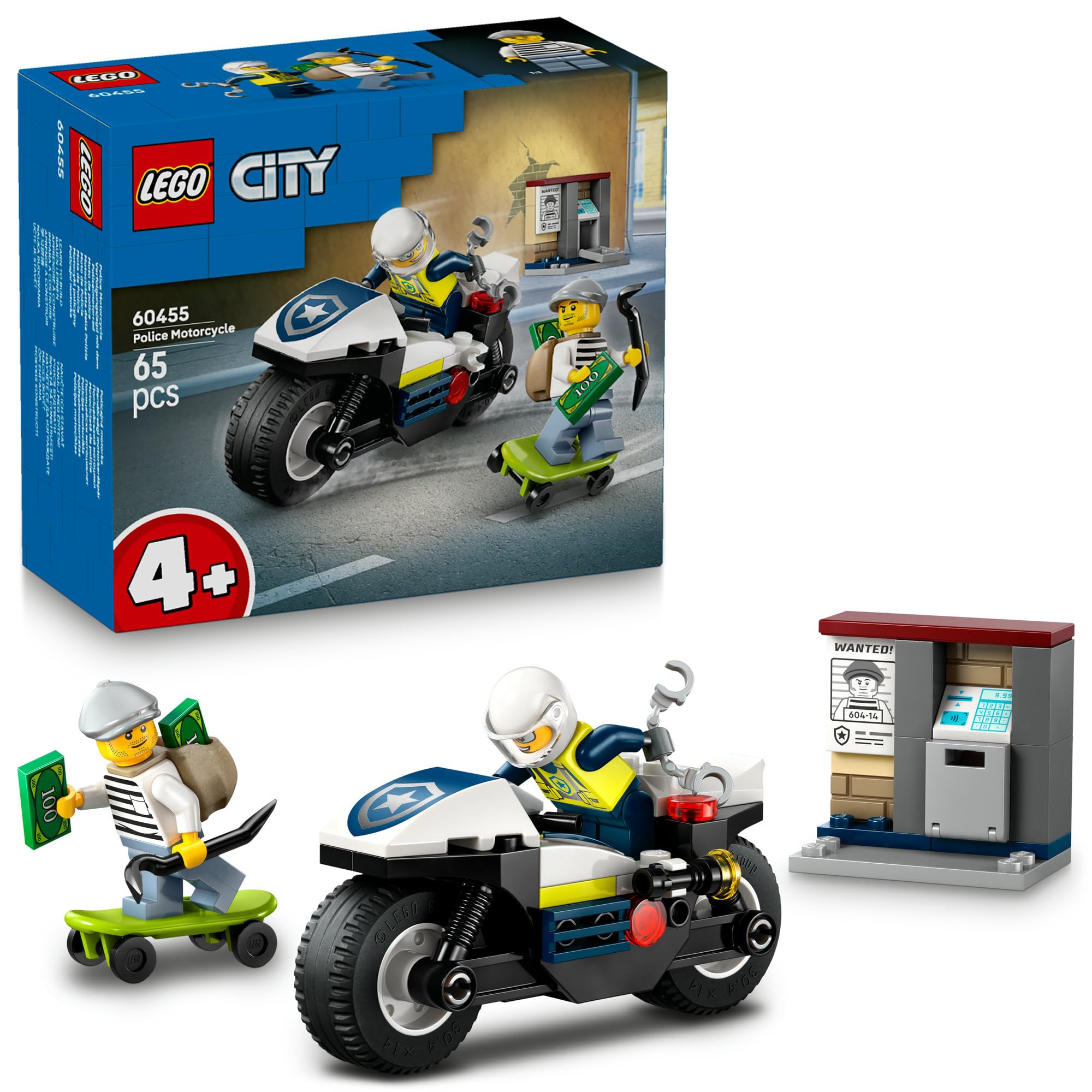 

Игровой набор LEGO City Погоня на полицейском мотоцикле 60455 Строительные блоки Образовательный Транспортное средство Боевой робот Подарок для мальчиков и девочек 4-6 лет