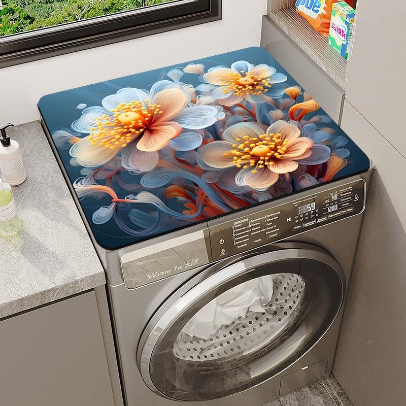 Fresh Floral Drum Washing Machine Dustproof Mat Anti-Slip Pastoral Style Kitchen Countertop Drying Mat
