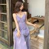 Purple Suspender Dress Women's Summer Island Vacation Waist Beach Skirt