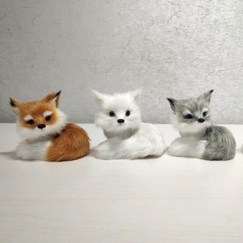 1PC Mini Simulation Fox Plush Ornament Squatting Fox Model Figurine Doll for Home Decoration Craft Christmas Party Children Gift