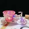 Rattan Trolley Flower Basket Decorative Tricycle with Colorful Flowers Woven Container Home Office Decor