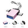 2PCS Aluminium Alloy Shell 2 In 1 OTG Converter USB 3.0 to Micro USB Type C Adapter with Chain for AndroidRose Gold