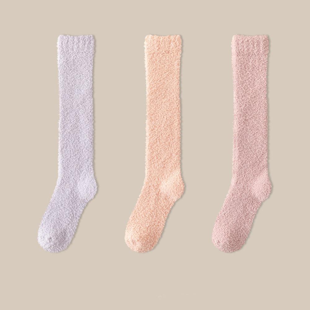 3Pairs Simple Floor Plush Socks Winter Knee High Stockings Winter Thicken Stockings For Female Men