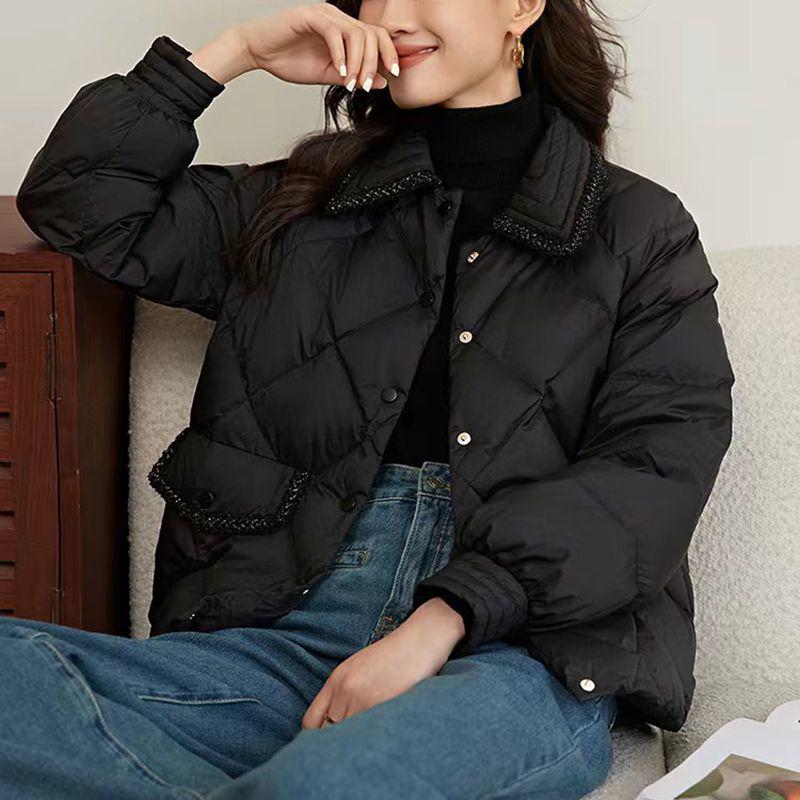 2025 Damen Petite Locker geschnittene Diamantgesteppte Daunenjacke - Lässiger Leichter Wintermantel