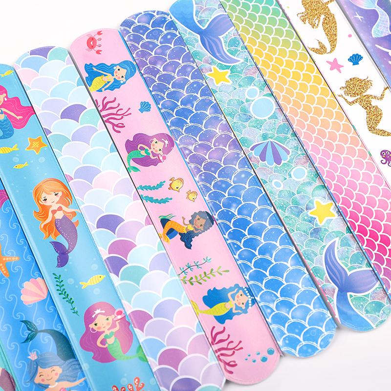 12pcs Mermaid Slap Bracelets Girls Little Mermaid Birthday Party Favors Gift for Guest Kids Classroom Prize Goodie Bag Filler