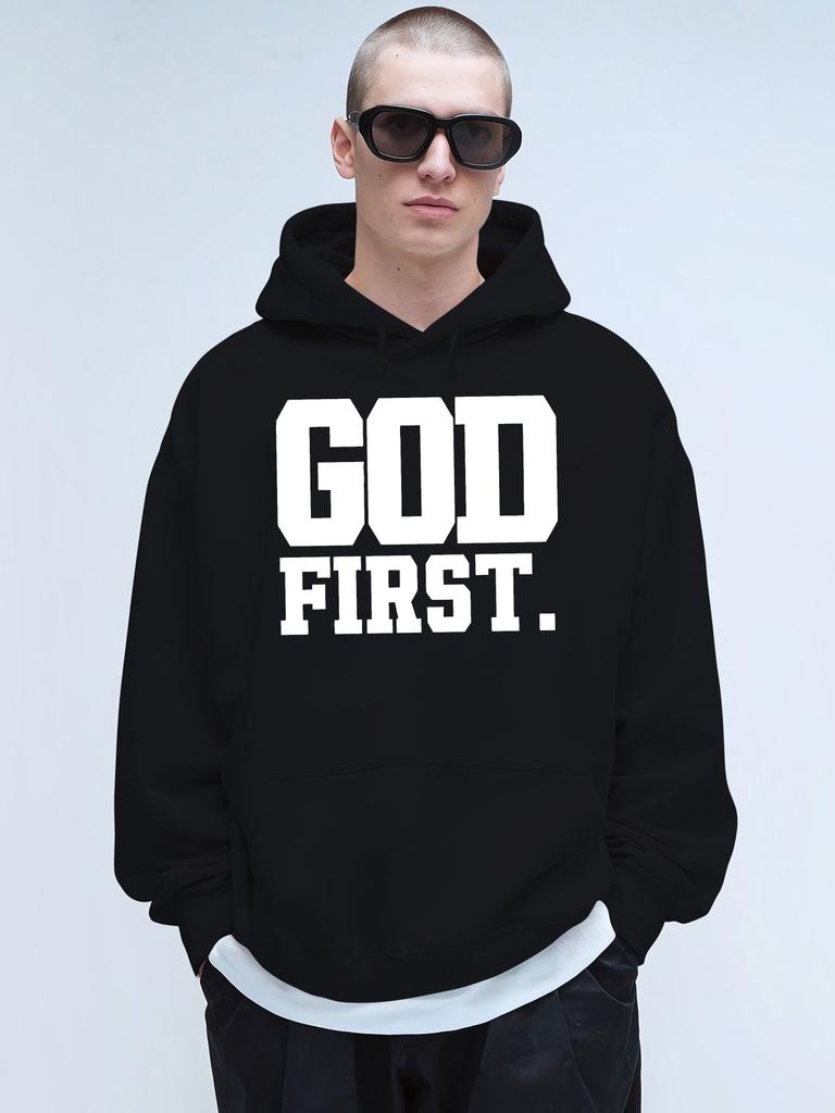 GOD FIRST Unisex Hoodie Featuring a New Street Style Print, Perfect for Fall And Winter. These Comfortable And Soft Fabric Hoodies Make Excellent Gift