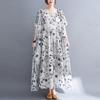 Summer Chubby MM Loose Slimming Printed Cotton Linen Short Sleeved Dress for Women