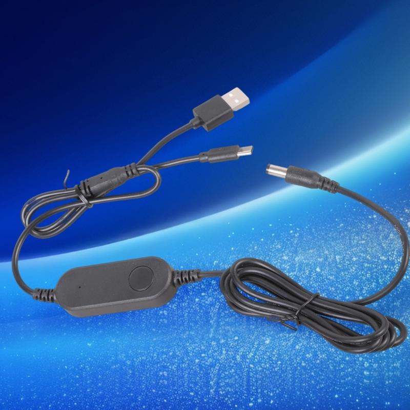 Double Input USB+Type C To 5.5x2.1mm 12V Step Up Converter Cable For Router Camera Lamp Fan With Switching Button