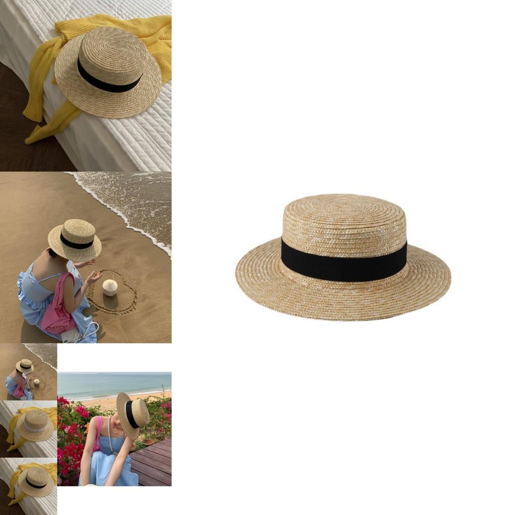 Trendy Summer Straw Hat For Women Made From Bamboo Fiber Flat Top Design