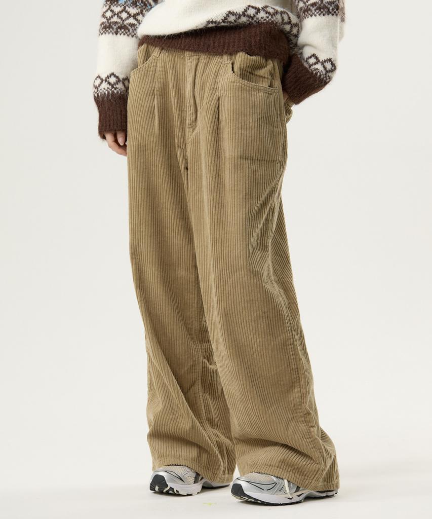 UNKNOWN PLANET Custom One-Pleat Corduroy Pants Beige