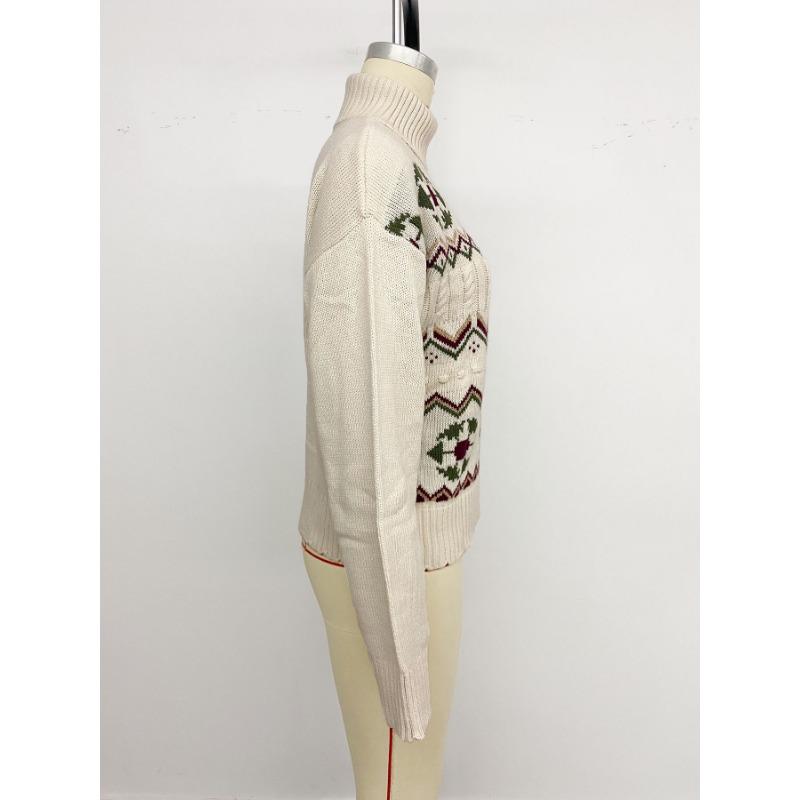 Winter New Ethnic Style Pattern Turtleneck Pullover Sweater Fresh Sweet Pastoral Style Sweater for Women