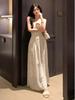 Women’s French White Polka Dot Strappy Dress - 2026 Summer/Spring Seaside Vacation Longwear