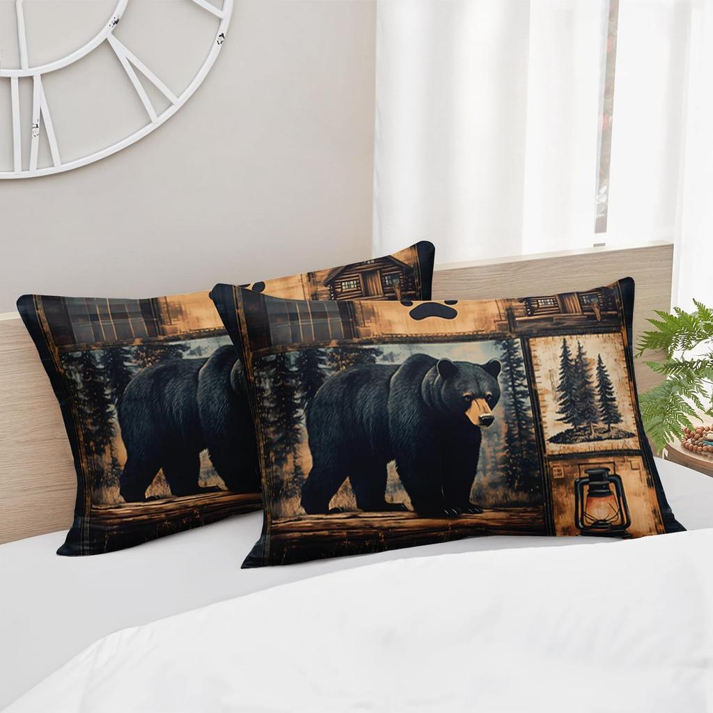Black Bear Comforter Set Queen SizeRustic Bear Bedding Set for Kids Boys Girls3-Piece Wildlife Themed Hunting +2 Pillowcases