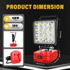 Portable LED Work Light Construction Site Floodlight for Makita/Milwaukee 18V Batteries with Dual USB Ports for Outdoor Camping