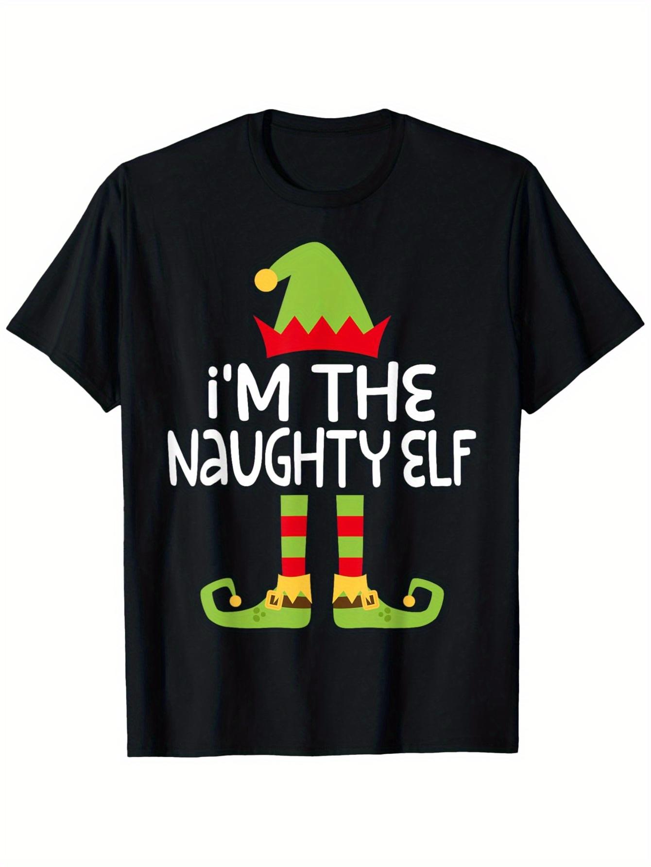 Naughty Elf Graphic T-Shirt for Men & Women - 100% Breathable Crew Neck Tee with Elf & Naughty/ L