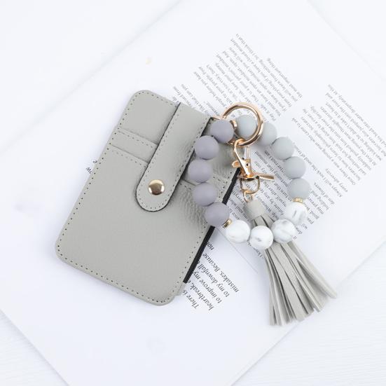 Portachiavi Braccialetto con Perline Portafoglio Donna Polsiera in Silicone Porta Carte di Credito Portafoglio Sottile con Nappa Tasca con Zip per Viaggio Shopping