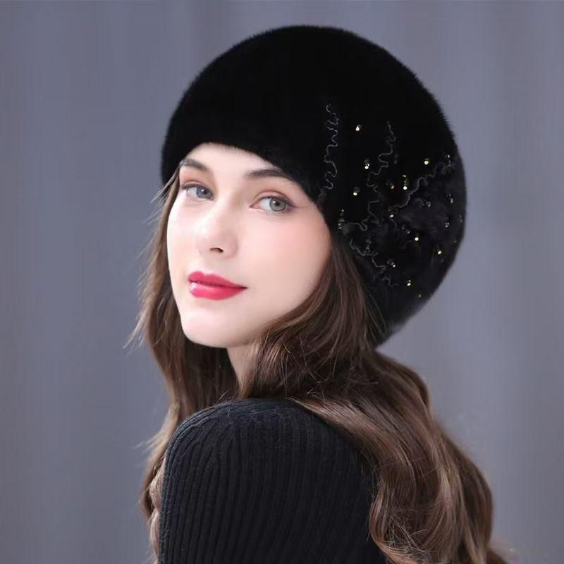 Mink Hair Hat Women's Winter Ear Protection Fashion Mother's Thermal Beret Octagonal Hat Mongolian Imitation Fur Headhat