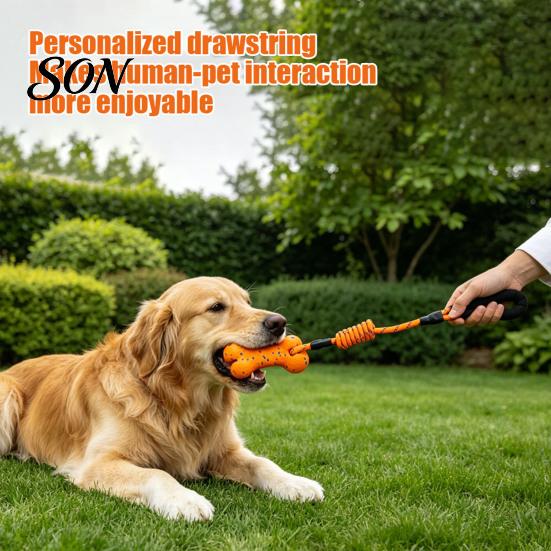 Pets Teeth Cleaning Bone ETPU Dog Chew Toy, with Braided Rope, Foam Handle, Interactive Tug Heavy Duty Pull Toys of War Pet for Medium Large