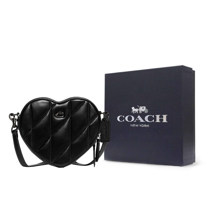 Coach Heart Sheepskin With Cow Leather Heart Shaped Bag, Shoulder Bag, Crossbody Bag Small Women's Black CE725-V5BLK