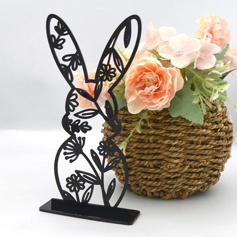 DIY Party Decoration Supplies Egg Easter Rabbit Black Acrylic Table Ornament Hollow Out