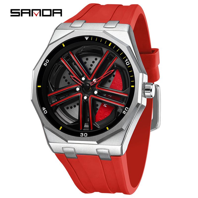SANDA Matte Alloy 360° Rotating Quartz Polygon Waterproof Student Watch