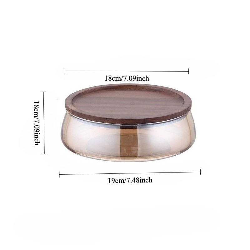 Glass Food Storage Fruit Tray with Wooden Cover Nut Candy Fruit Organizer for Coffee Table Dry Fruit Bowl Kitchen Storage