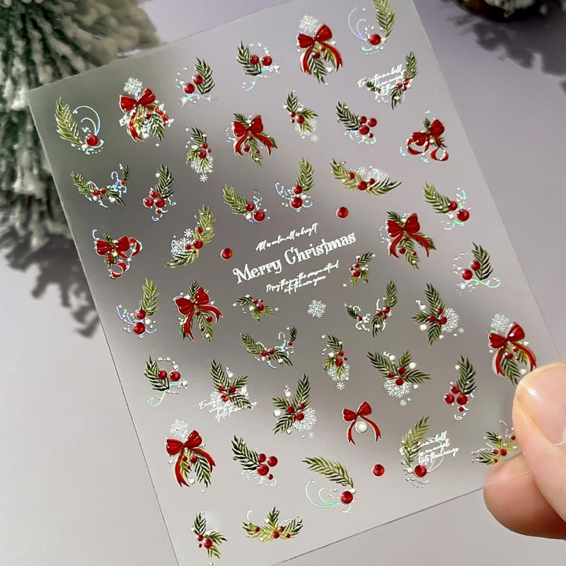 Christmas Nail Stickers Laser Snowflake Relief 3D Christmas Tree Leaves Cartoon Wearing Nail Patches Manicure Decorstion Charm