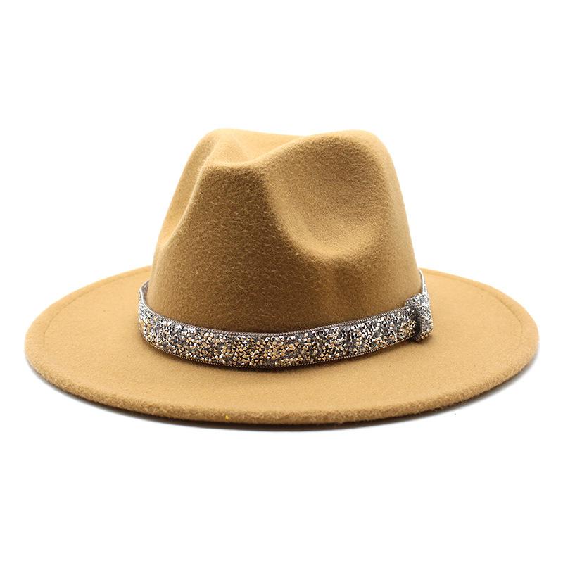2021 Autumn Men'S And Women'S Woolen Hats, Solid Color Jazz Top Hats, Crystal Diamond Gift Hats