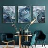 Abstract Blue Green Gold Lines Wavy Geometric Poster New Chinese Canvas Print Painting Modern Wall Art Home Decoration Picture