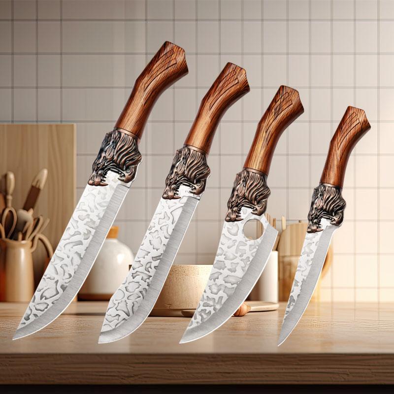 4pcs Stainless Steel Hand Forged Kitchen Knife Boning Knife Killing Pig Knife with Sharp Butcher Knife Fruit Knife
