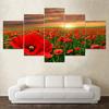 5 Panels Landschaft Rotes Mohnfeld Leinwandgemälde Natur Sonnenaufgang Sonnenuntergang Poster und Drucke Wandkunst Bild Home Decor Kein Rahmen