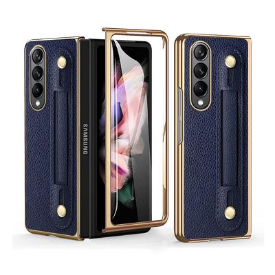 Portable Wristband Leather Cell Phone Case For Samsung Galaxy Z Fold 4 Fold3 Fold4 Fold2 5g Fold 2 3 Front Glass Protector Film