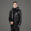 Męska kurtka ze skóry naturalnej Jesień i Zima Nowy styl W średnim wieku Casualowa z kapturem Temperament Wiatroszczelna Plus aksamitna kurtka skórzana