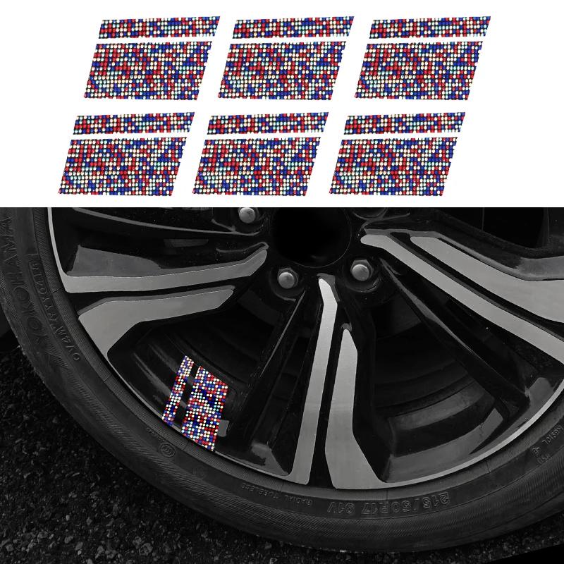 6Pcs Reflective Car Wheel Rim Stickers Mark Stripe Racing Wheel Hub Decals for Size 18" - 21" Bling Rhinestone Decor Sticker