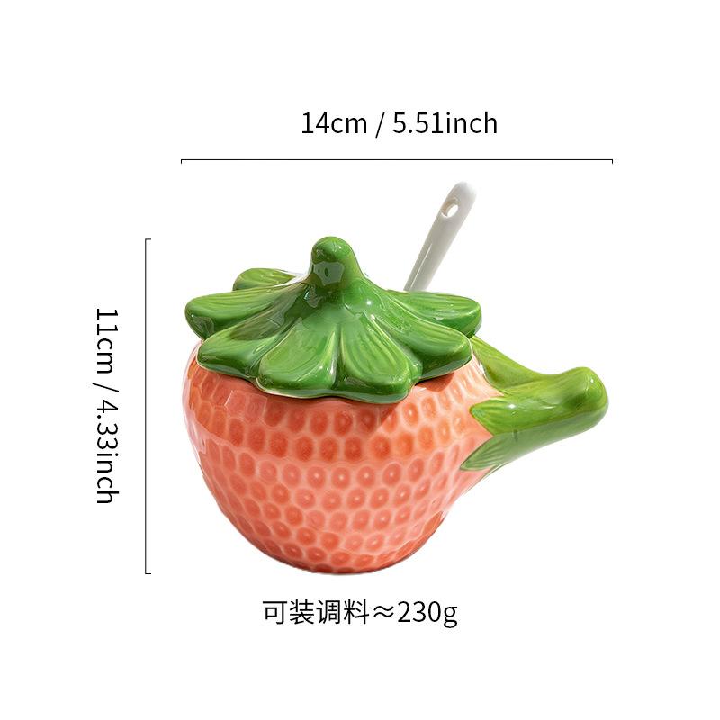 European Ceramic Strawberry Cruet Oil Pot Creative Fruit Kitchen Seasoning Jar Salt Sugar Chili Jar Soy Sauce Vinegar Bottle New