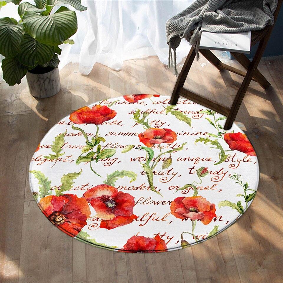 BeddingOutlet Flowers Bedroom Floor Mat Green Leaves Round Carpet Tropical Plants Rug Floral Living Room