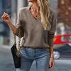 Women's Fashion Casual Solid Color Print Autumn Winter Long Sleeve V-Neck Loose Sweaters