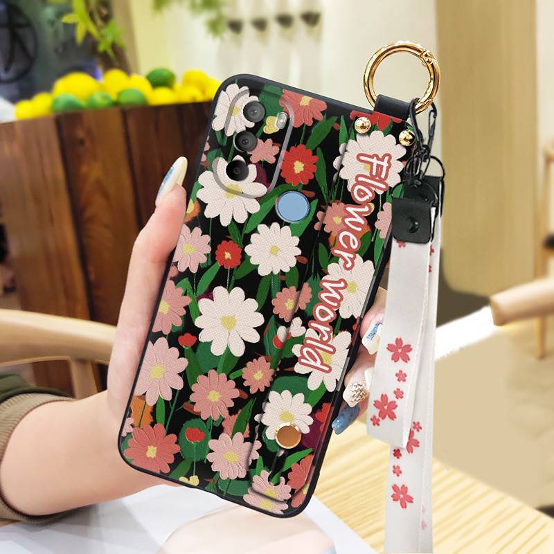 Waterproof Ring Phone Case For MOTO G31 With Fingerprint/XT2173-1 Dirt-resistant Wrist Strap Flower Lanyard Protective
