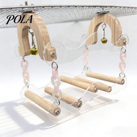 Sturdy Parrot Swing Toy, Bird Cage Perch, 5 Wooden Perch Poles, Acrylic Hanging Toy Frame with Bells for Small Medium Parrots Budgies Cockatiels